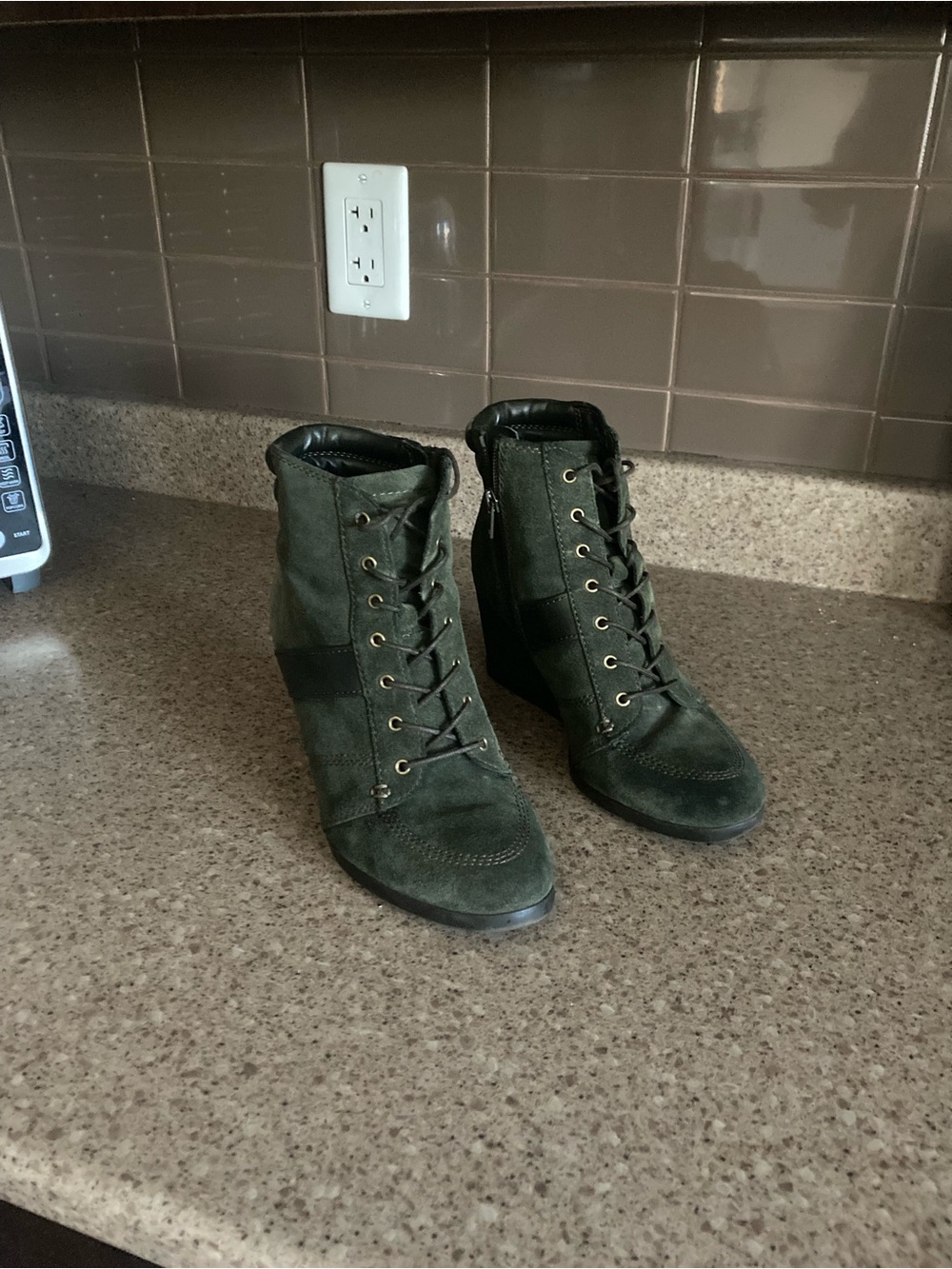 Naturalizer Olive Green Wedge Lace-Up Ankle Boots